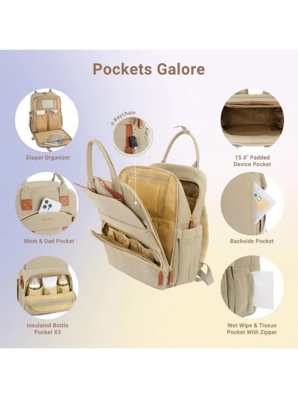 Stylish Diaper Bag Backpack - Large Capacity, Water-Resistant, Insulated